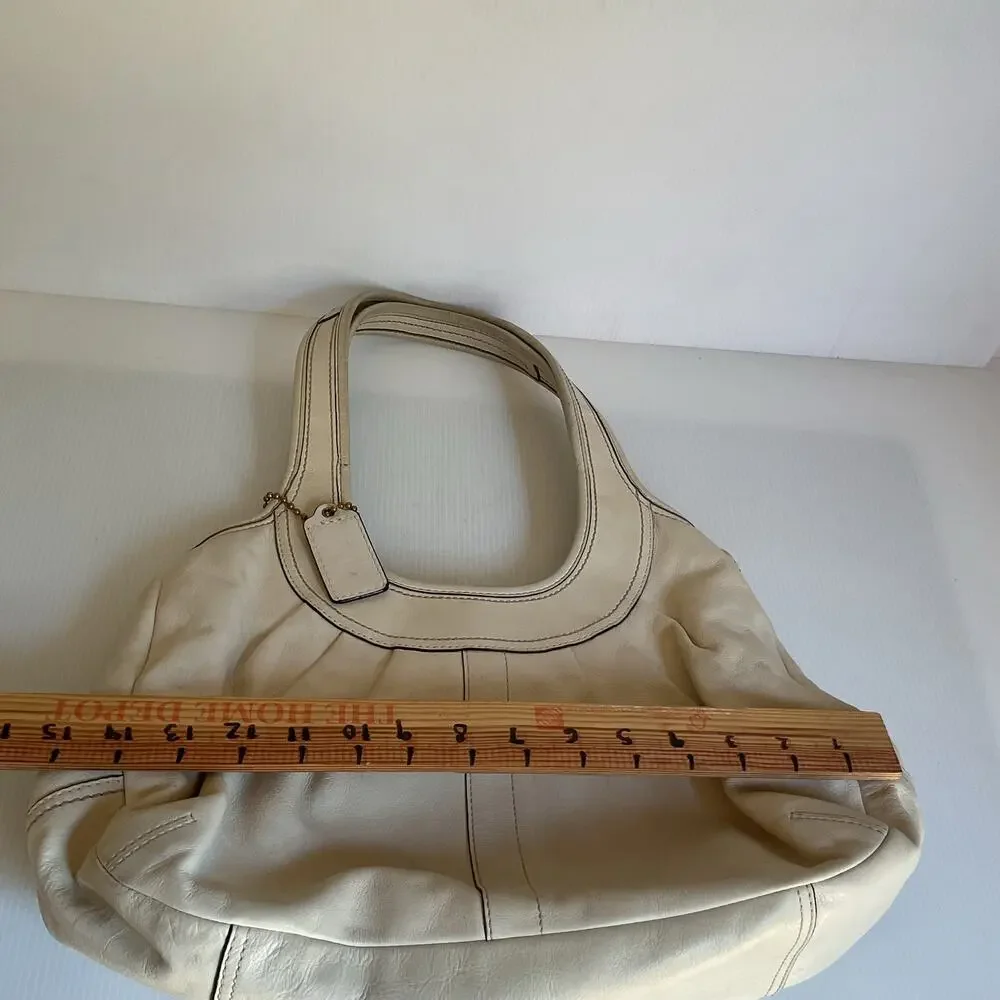 Vintage Coach Ergo 12248 Pleated Kisslock Cream Leather Satchel Y2K